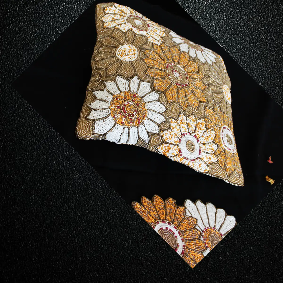 Sunflower Hue of Yellow Beaded Cushion Cover