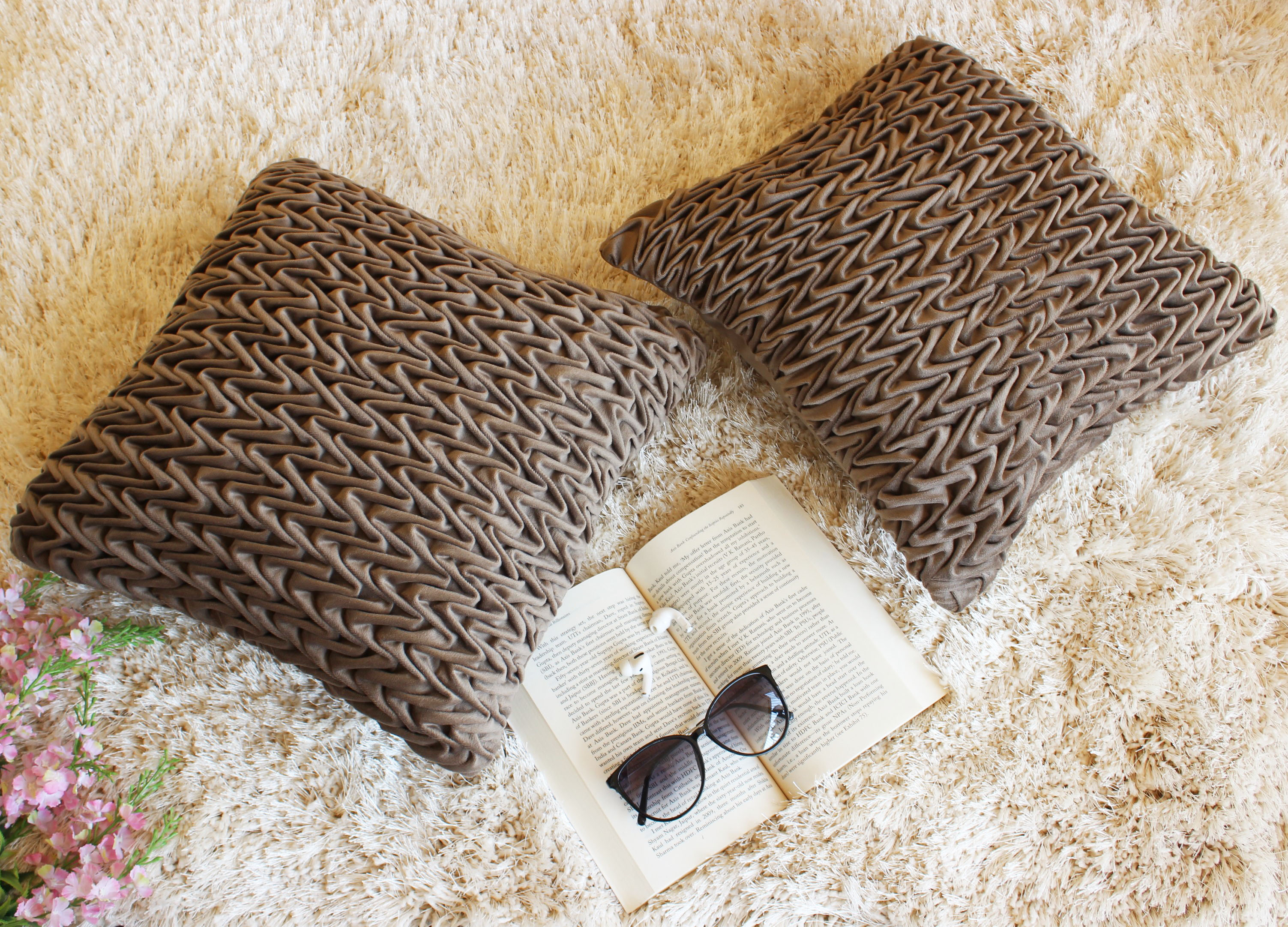 Corded Wavy Suede Dark Taupe Cushion Cover