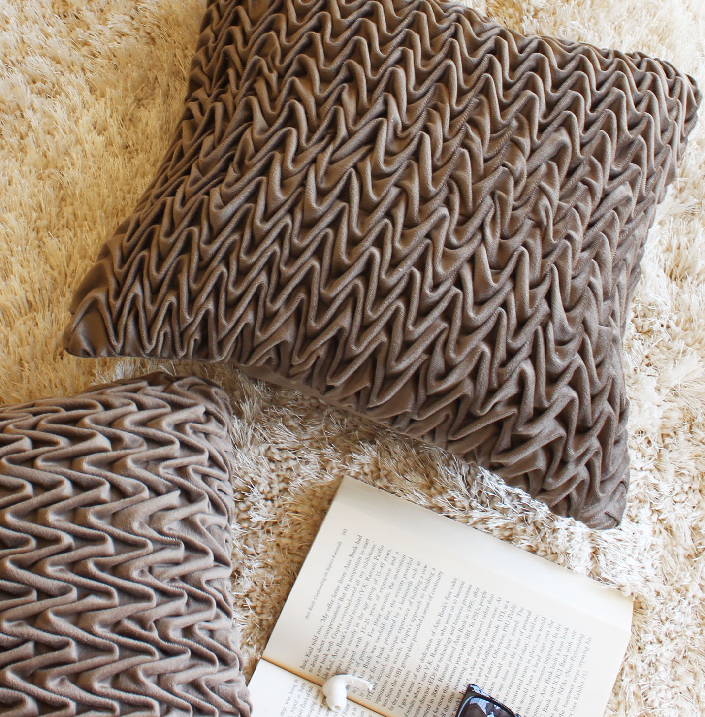 Corded Wavy Suede Dark Taupe Cushion Cover