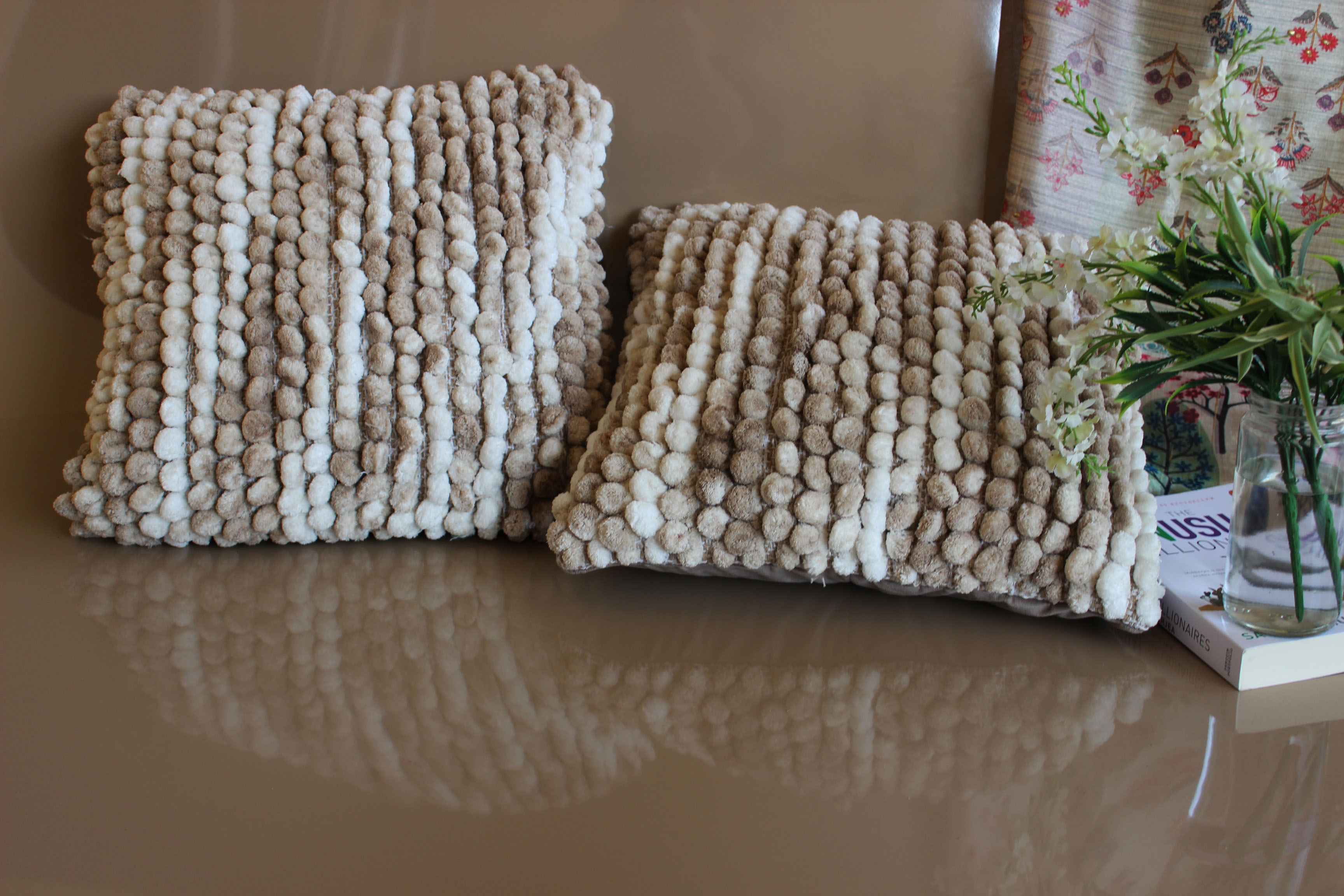 BOHO POM POM Light Wheat Cushion Cover