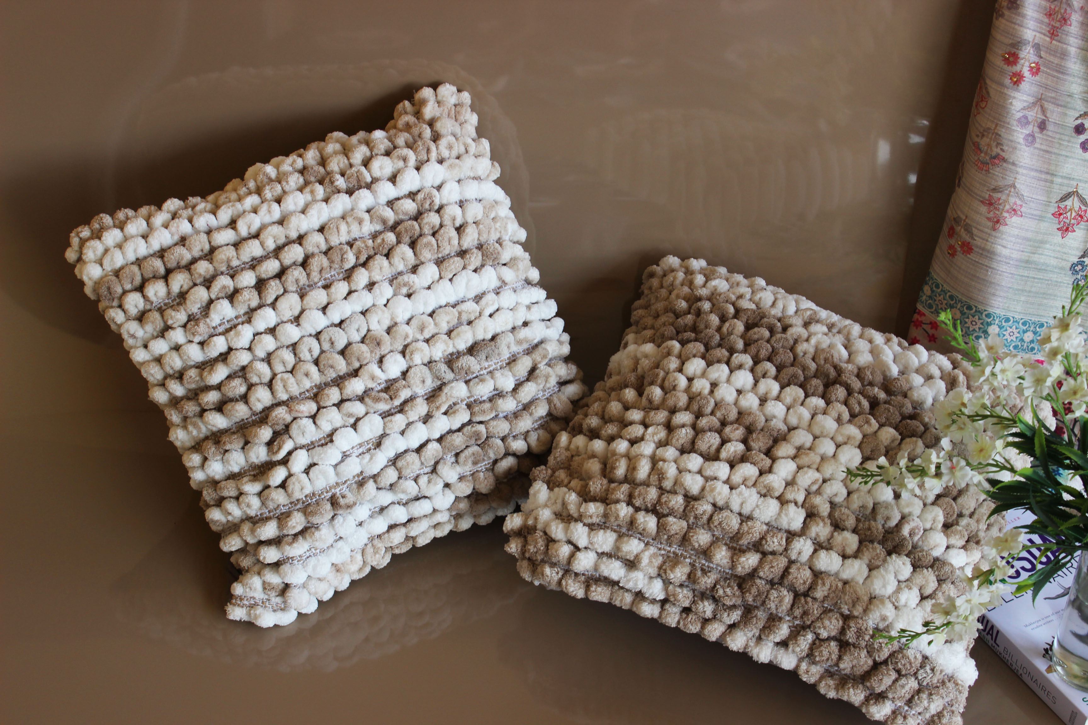 BOHO POM POM Light Wheat Cushion Cover