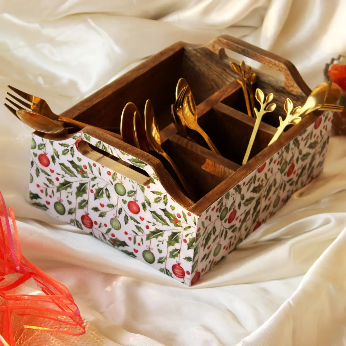 Holiday Hangings MangoWood Cutlery Holder
