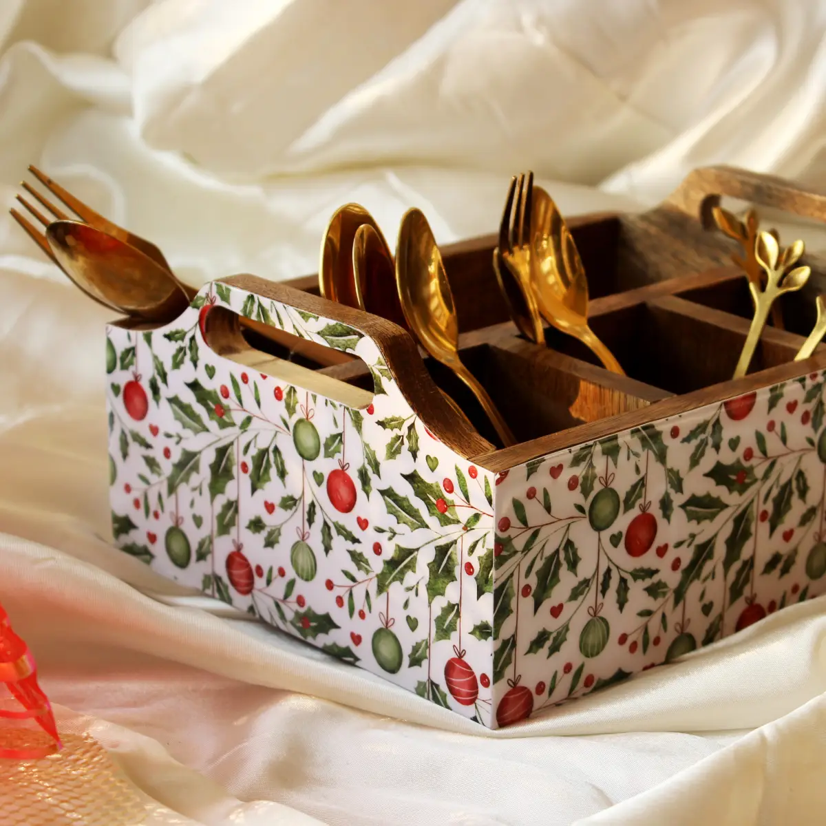 Holiday Hangings MangoWood Cutlery Holder