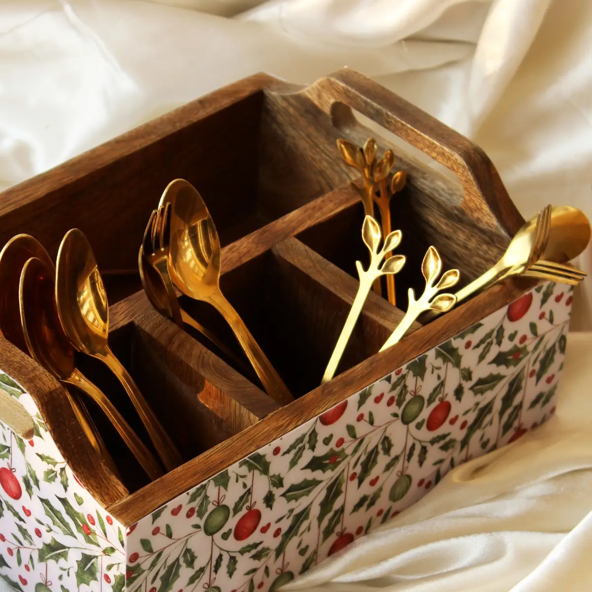 Holiday Hangings MangoWood Cutlery Holder
