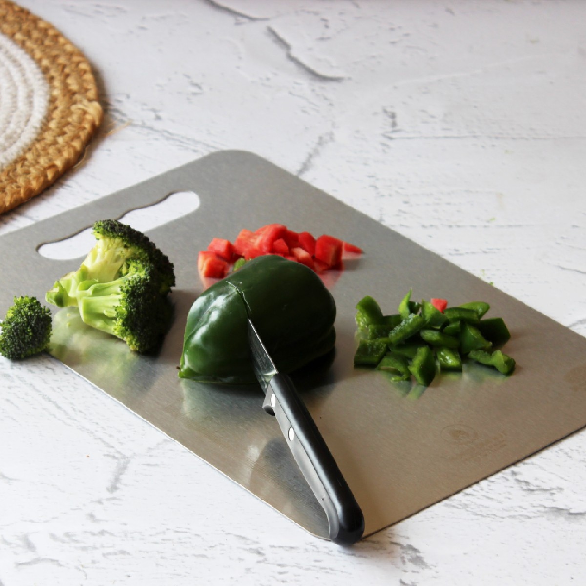 Stainless Steel Chopping Board with Grip Handle (8*12 Inches x 1MM (Height))