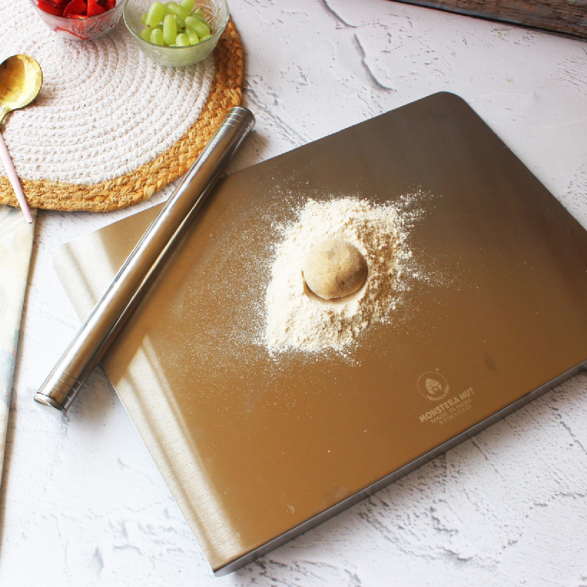 Stainless Steel Counter Top with Rolling Pin (12*14 Inches x 1MM (Height))