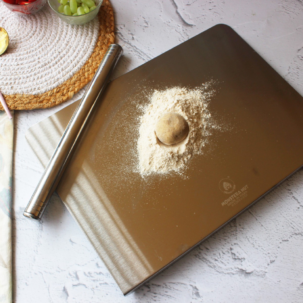 Stainless Steel Counter Top with Rolling Pin (12*14 Inches x 1MM (Height))