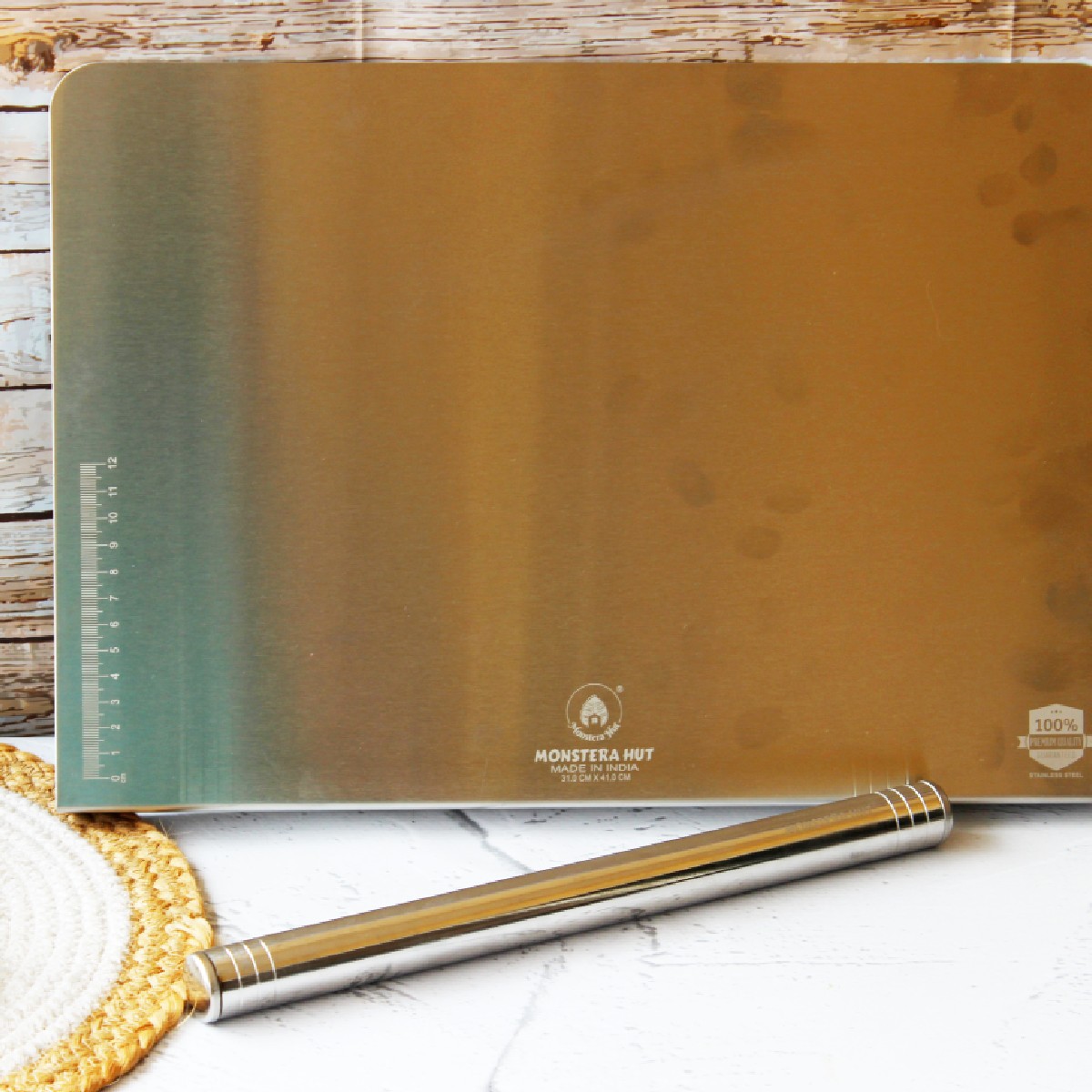 Stainless Steel Counter Top with Rolling Pin (12*14 Inches x 1MM (Height))