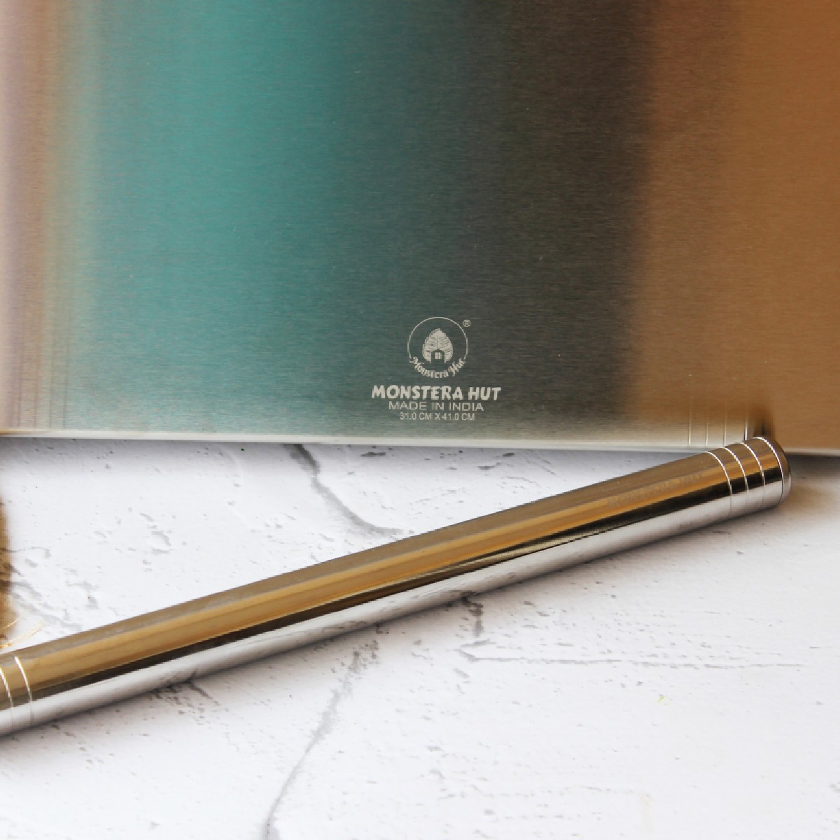 Stainless Steel Counter Top with Rolling Pin (12*14 Inches x 1MM (Height))