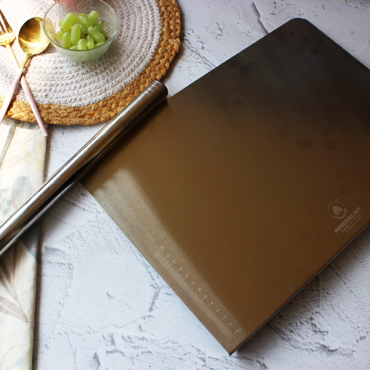 Stainless Steel Counter Top with Rolling Pin (12*14 Inches x 1MM (Height))