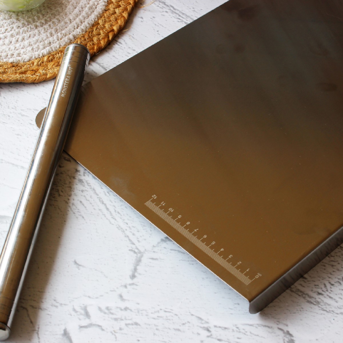 Stainless Steel Counter Top with Rolling Pin (12*14 Inches x 1MM (Height))