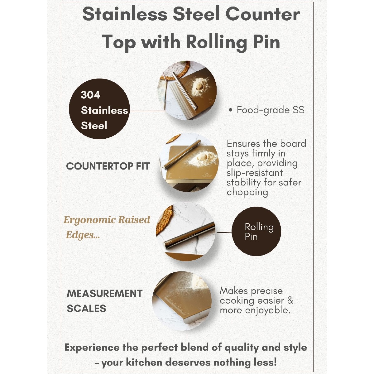 Stainless Steel Counter Top with Rolling Pin (12*14 Inches x 1MM (Height))