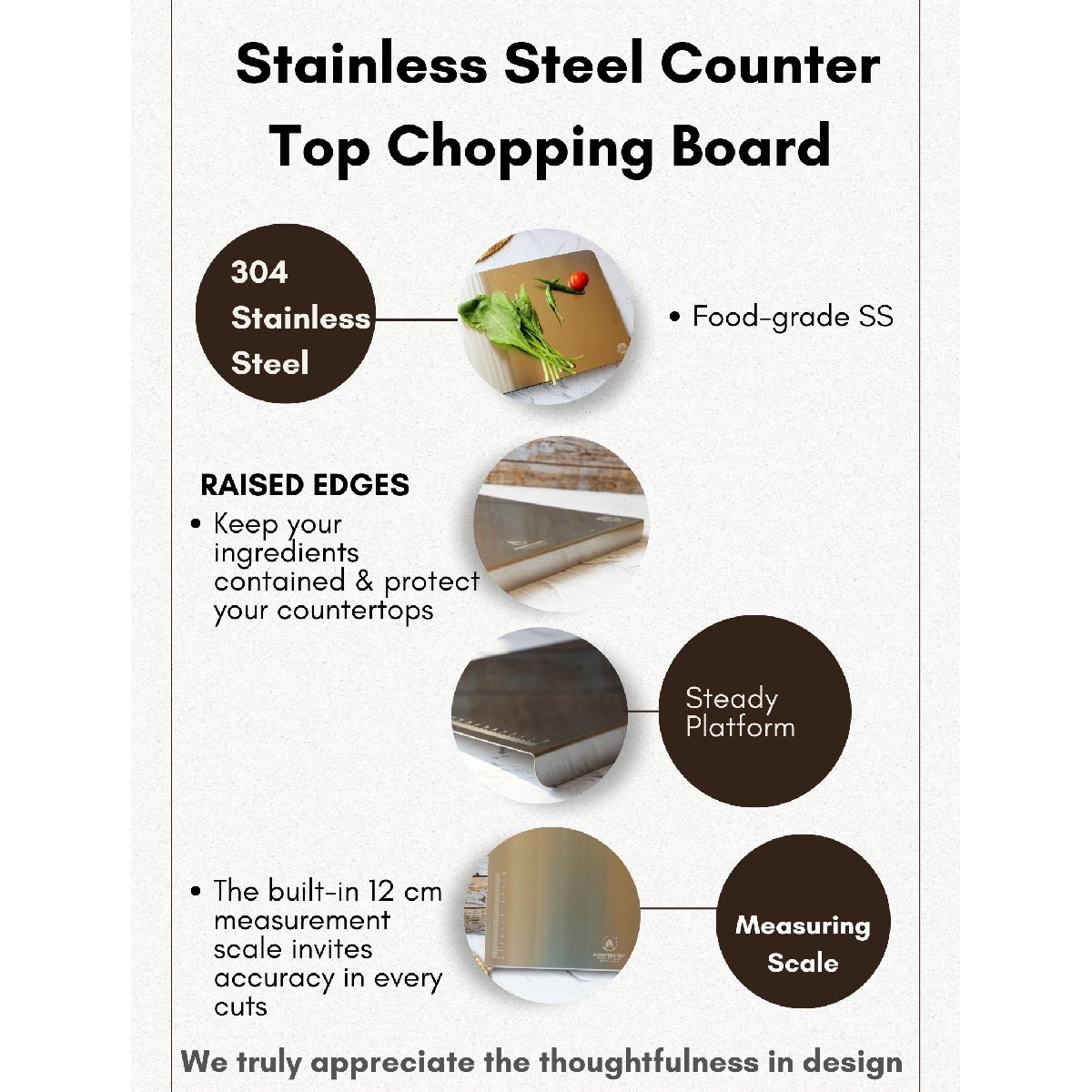 Stainless Steel Counter Top Chopping Board (12*14 Inches x 1MM (Height))