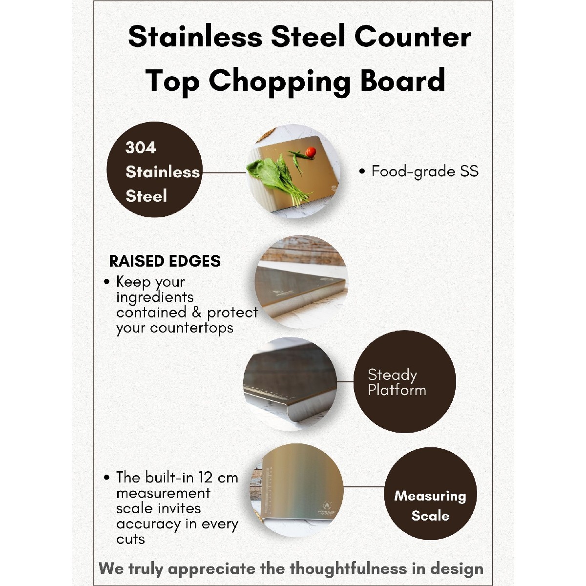 Stainless Steel Counter Top Chopping Board (9*13 Inches x 1MM (Height))