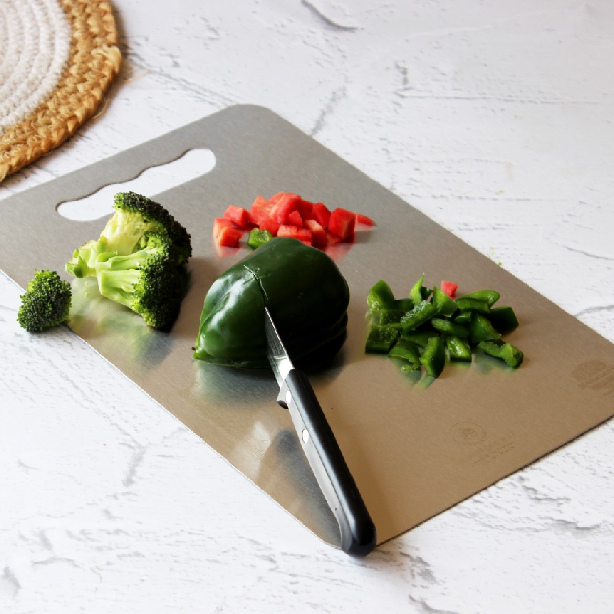 Stainless Steel Chopping Board with Grip Handle (8*12 Inches x 1MM (Height))