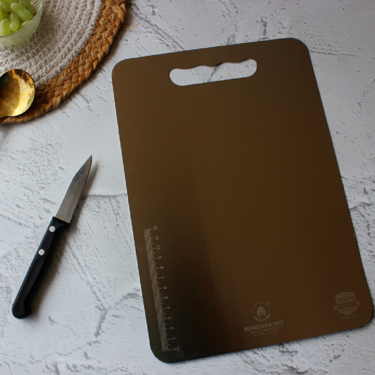 Stainless Steel Chopping Board with Grip Handle (8*12 Inches x 1MM (Height))