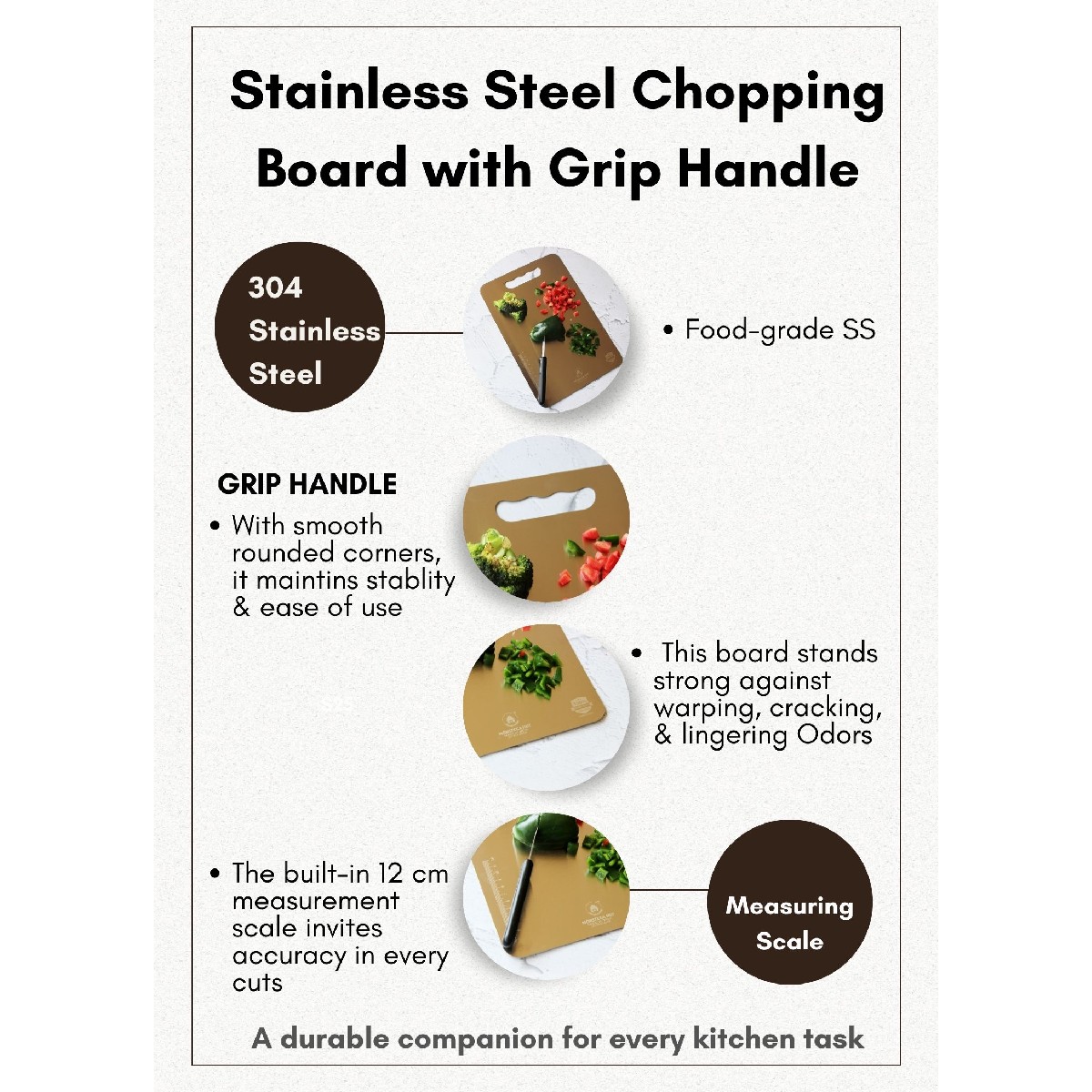 Stainless Steel Chopping Board with Grip Handle (8*12 Inches x 1MM (Height))