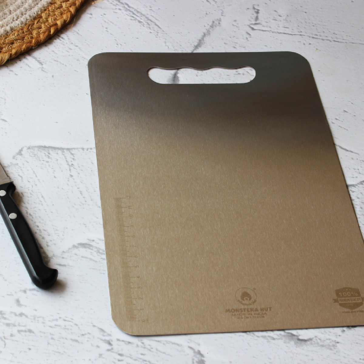 Stainless Steel Chopping Board with Grip Handle (9*13 Inches x 1MM (Height) )