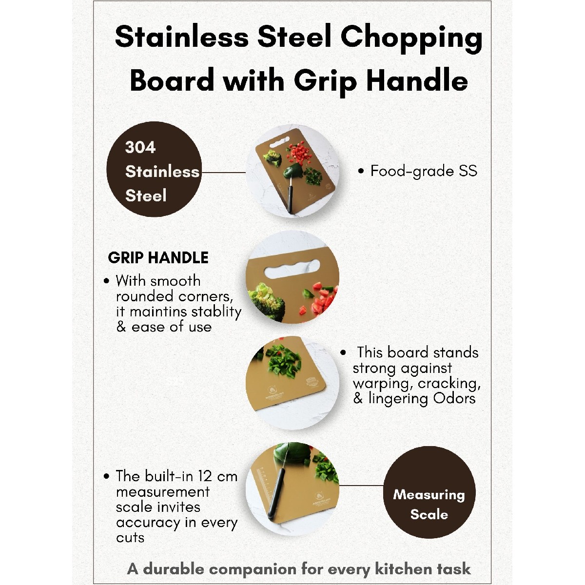 Stainless Steel Chopping Board with Grip Handle (9*13 Inches x 1MM (Height) )