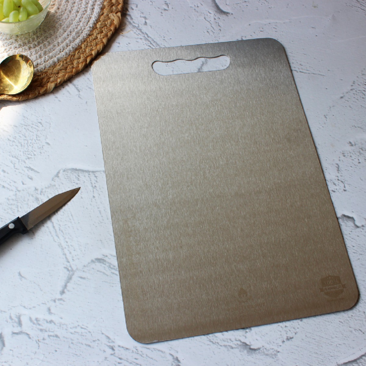 Stainless Steel Chopping Board with Grip Handle (10*14 Inches x 1MM (Height) )