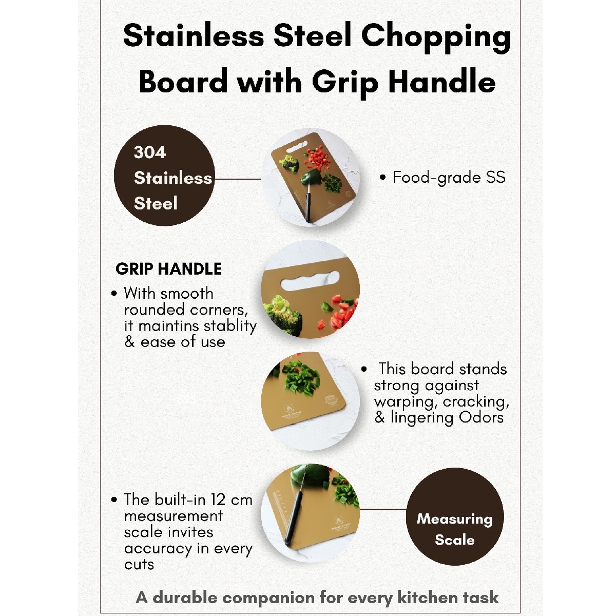 Stainless Steel Chopping Board with Grip Handle (10*14 Inches x 1MM (Height) )