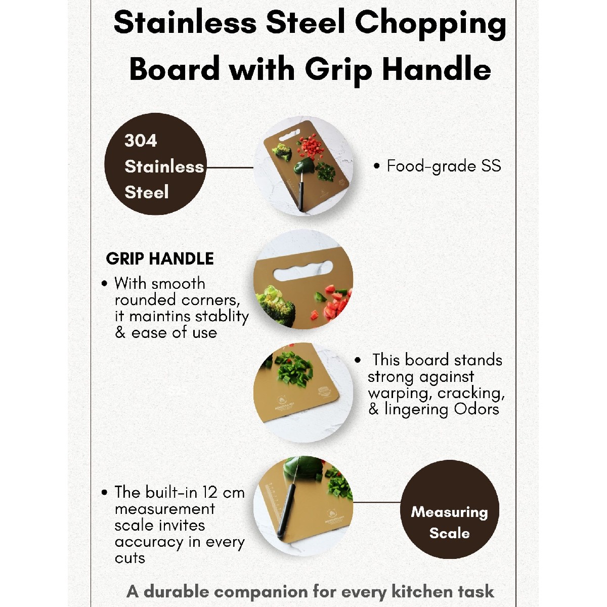 Stainless Steel Chopping Board with Grip Handle (12*14 Inches x 1MM (Height) )