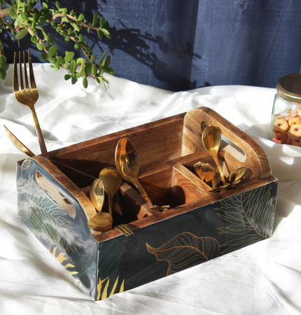 Leafy Gleam Mangowood Cutlery Caddy