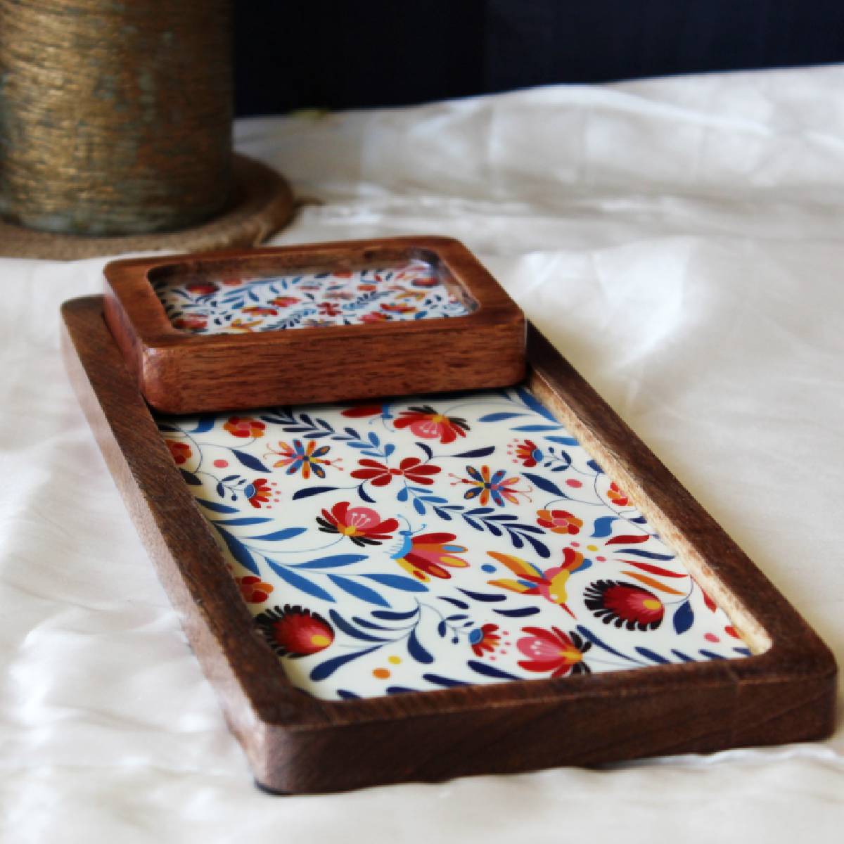 Chitrakari Mehmaan Nawaazi Mangowood Duo  (Tray + Coaster)
