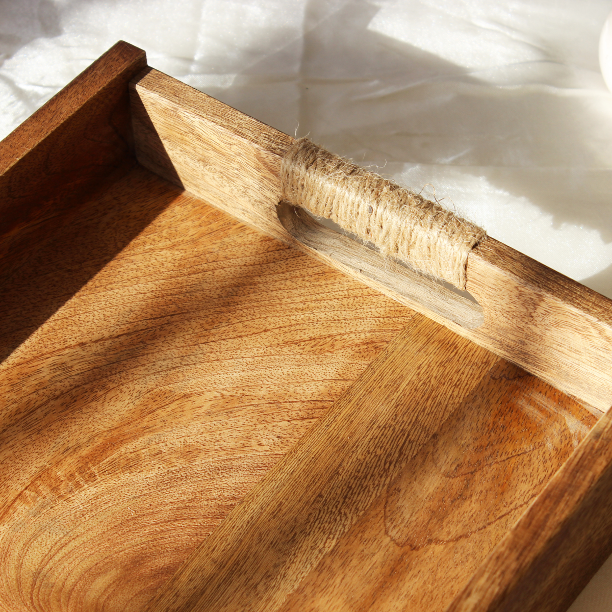 Acacia Rectangular Breakfast Tray with Rope Handles