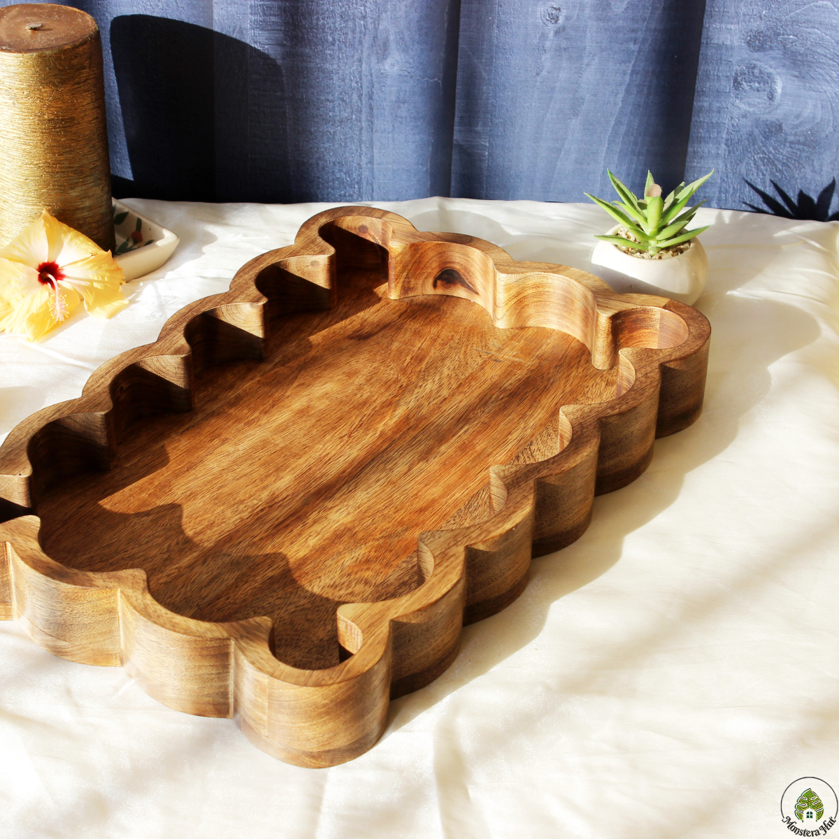 Rustic Wave Acacia Serving Tray