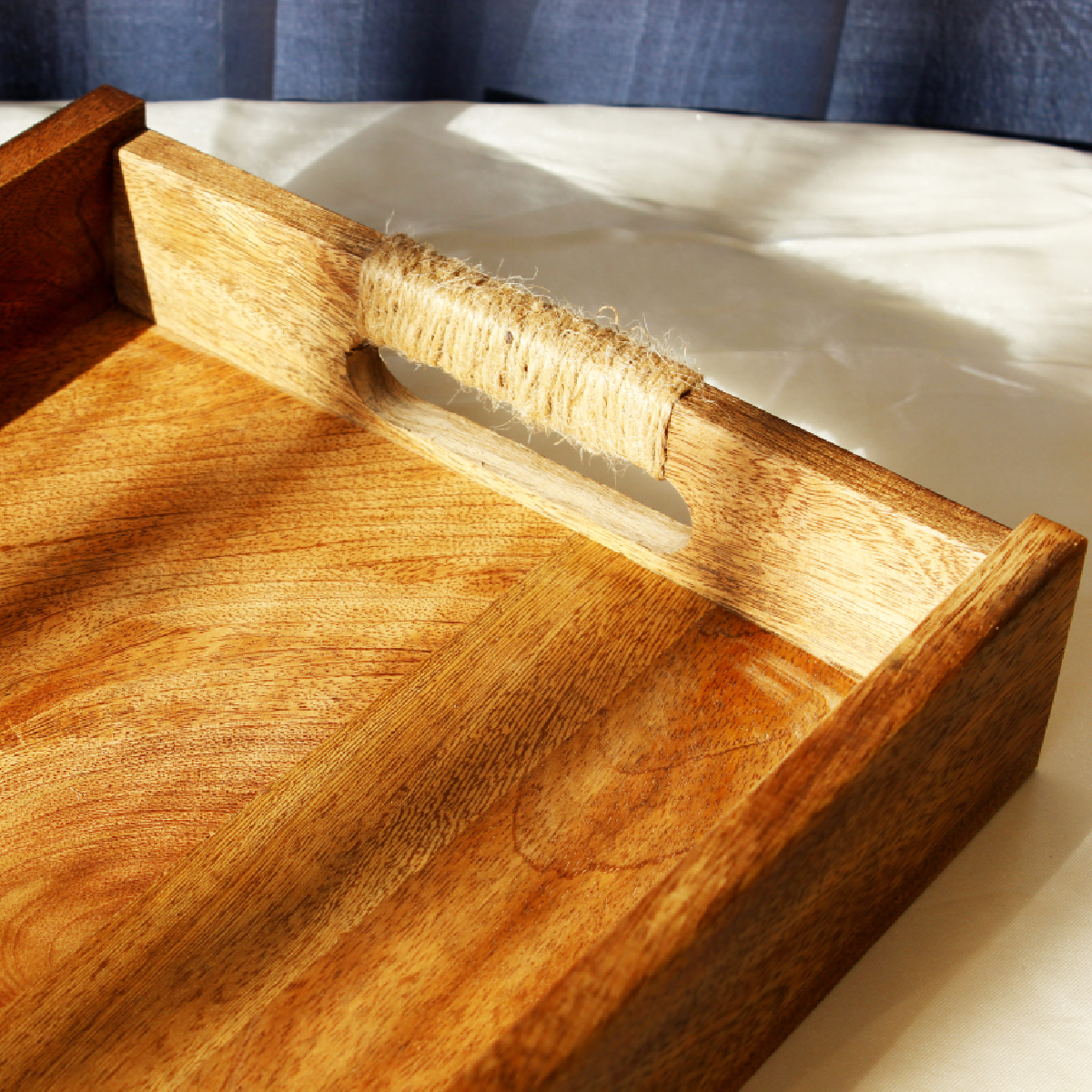 Acacia Rectangular Breakfast Tray with Rope Handles