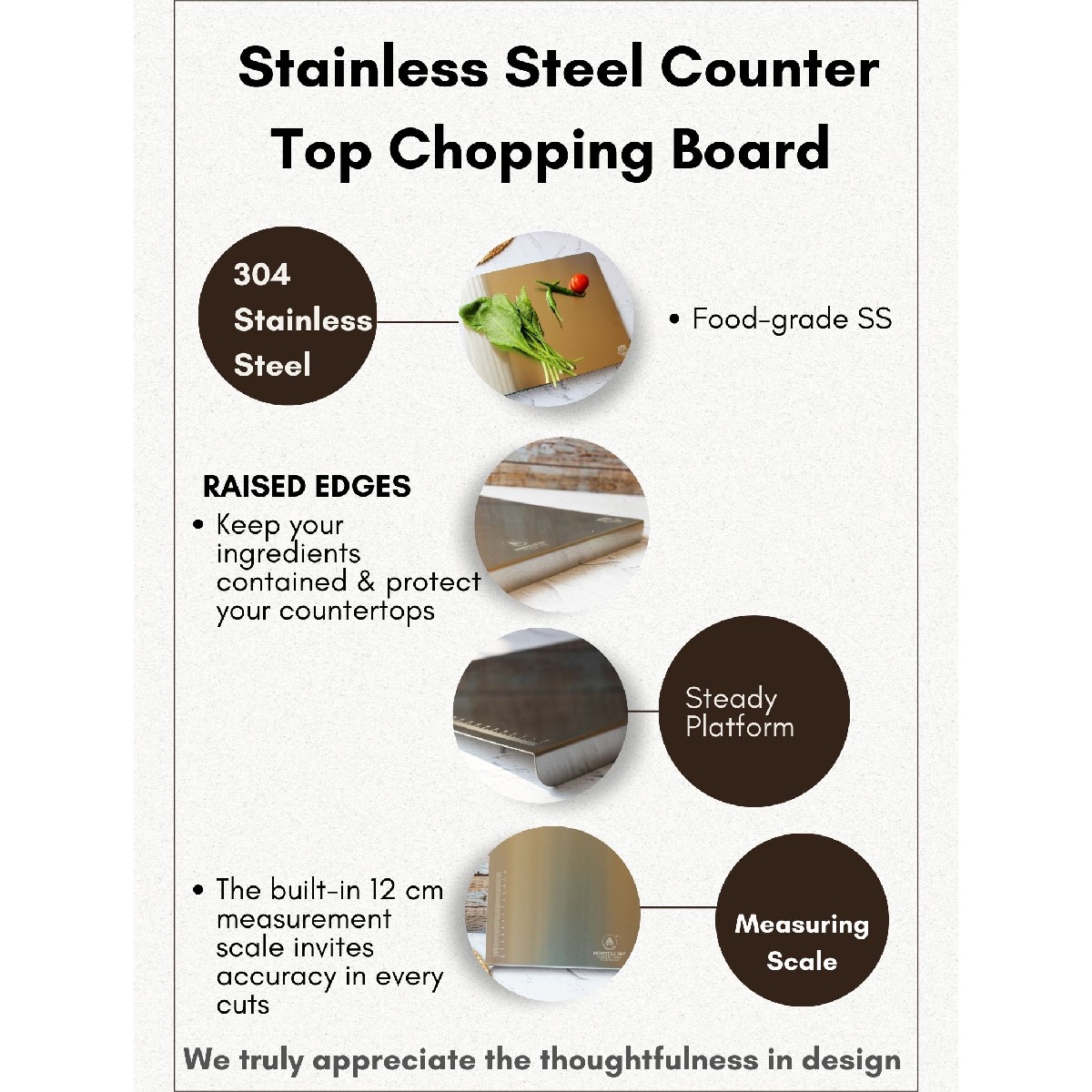 Stainless Steel Chopping Board with Grip Handle (12*16 Inches x 1MM (Height))