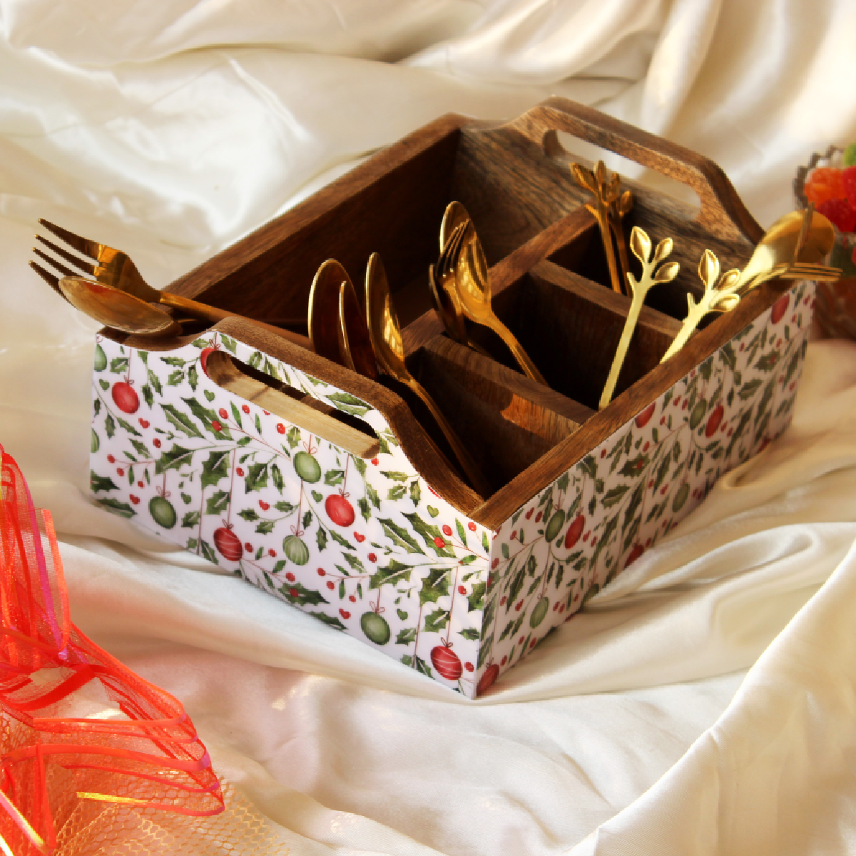 Holiday Hangings MangoWood Cutlery Holder