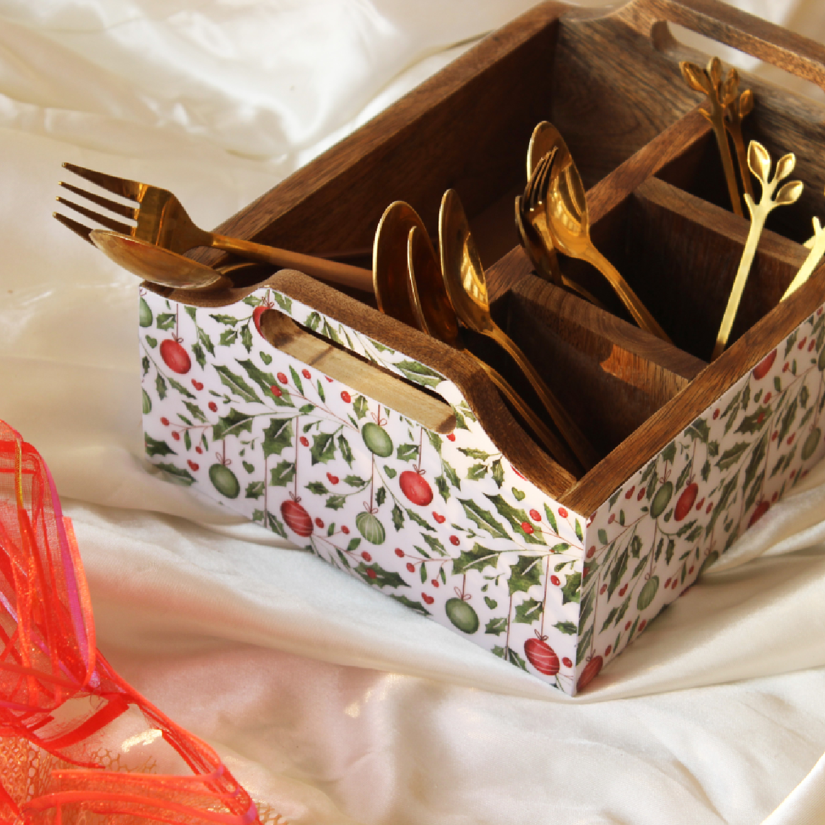 Holiday Hangings MangoWood Cutlery Holder