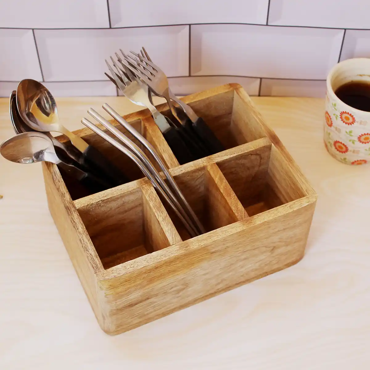 Mangowood Cutlery & Tissue Holder